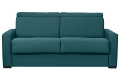 Canapé convertible avec têtières ajustables 3 places en tissu bleu canard avec matelas 18 cm NORO