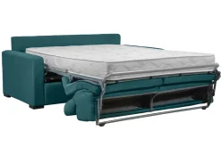 Canapé convertible avec têtières ajustables 3 places en tissu bleu canard avec matelas 18 cm NORO