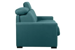Canapé convertible avec têtières ajustables 3 places en tissu bleu canard avec matelas 18 cm NORO