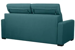 Canapé convertible avec têtières ajustables 3 places en tissu bleu canard avec matelas 18 cm NORO
