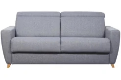 Canapé convertible avec têtières ajustables 3 places en tissu gris et bois clair et matelas 18 cm GOYA
