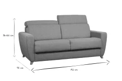 Canapé convertible avec têtières ajustables 3 places en tissu gris et bois clair et matelas 18 cm GOYA