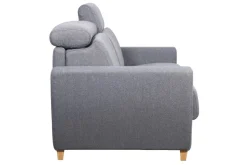 Canapé convertible avec têtières ajustables 3 places en tissu gris et bois clair et matelas 18 cm GOYA