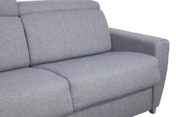 Canapé convertible avec têtières ajustables 3 places en tissu gris et bois clair et matelas 18 cm GOYA