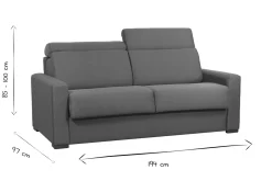 Canapé convertible avec têtières ajustables 3 places en tissu gris clair avec matelas 18 cm NORO