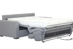Canapé convertible avec têtières ajustables 3 places en tissu gris clair avec matelas 18 cm NORO