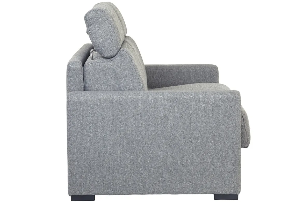 Canapé convertible avec têtières ajustables 3 places en tissu gris clair avec matelas 18 cm NORO