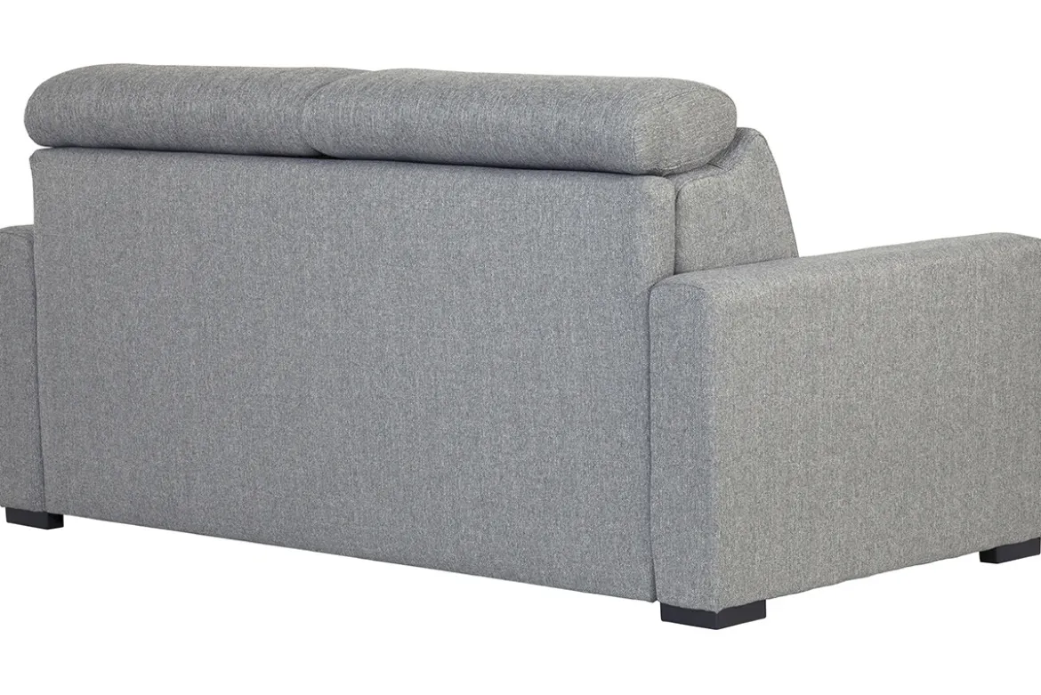 Canapé convertible avec têtières ajustables 3 places en tissu gris clair avec matelas 18 cm NORO
