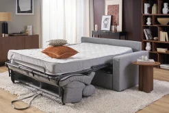 Canapé convertible avec têtières ajustables 3 places en tissu gris clair avec matelas 18 cm NORO