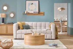 Canapé convertible design 3 places en tissu effet velours texturé beige CORTO