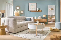 Canapé convertible design 3 places en tissu effet velours texturé beige CORTO