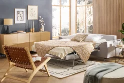 Canapé convertible design 3 places en tissu gris et métal noir GAEL