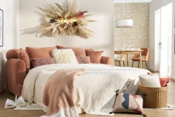 Canapé convertible déhoussable 3-4 places design haricot en tissu effet velours terre brûlée SACHA