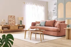 Canapé convertible déhoussable 3-4 places design haricot en tissu effet velours terre brûlée SACHA