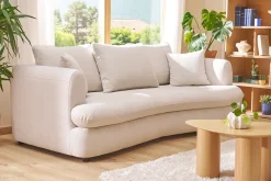Canapé convertible déhoussable 3-4 places design haricot en tissu effet velours beige clair SACHA