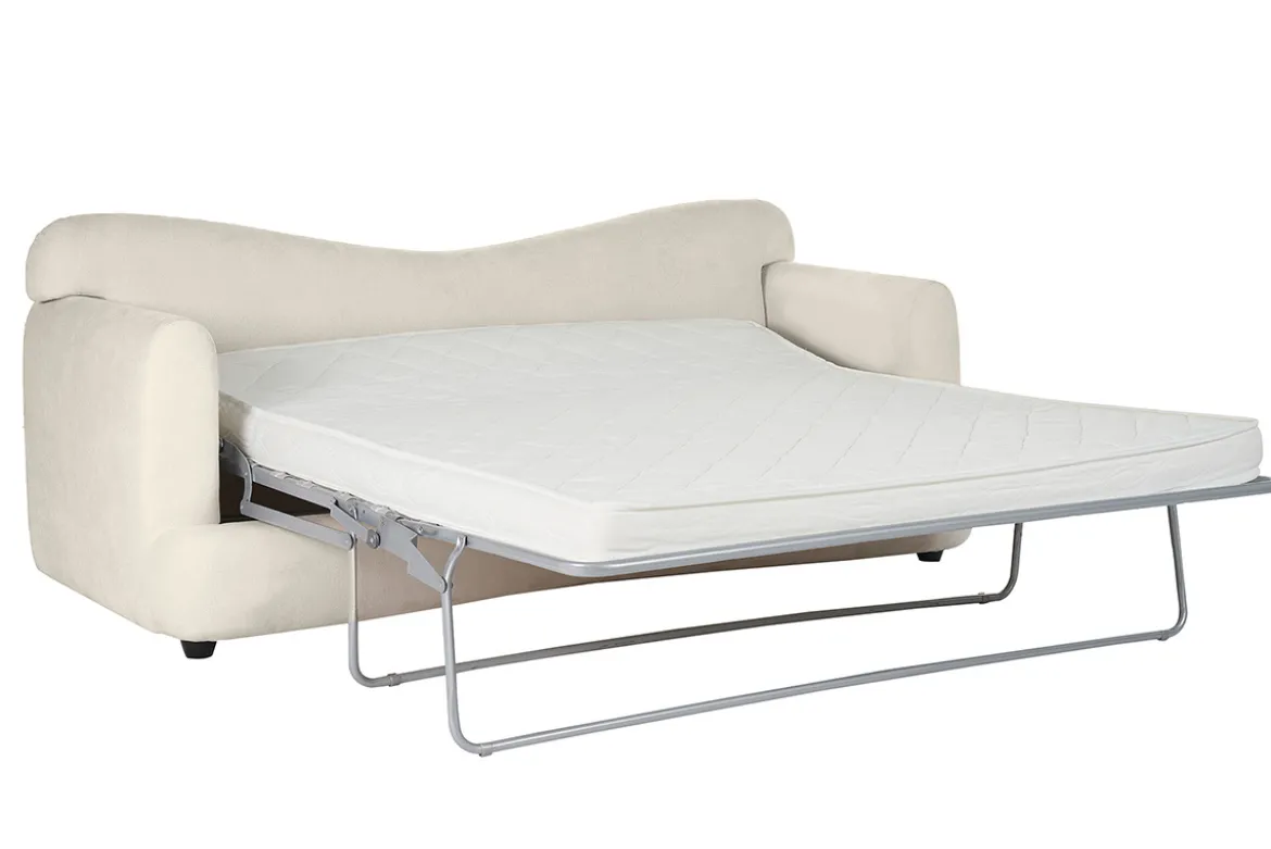 Canapé convertible déhoussable 3-4 places design haricot en tissu effet velours beige clair SACHA