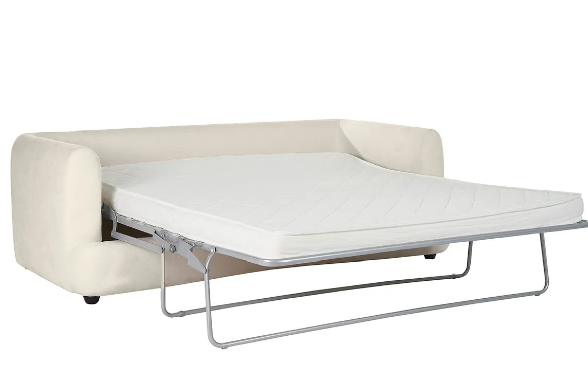Canapé convertible déhoussable 3-4 places design haricot en tissu effet velours beige clair SACHA