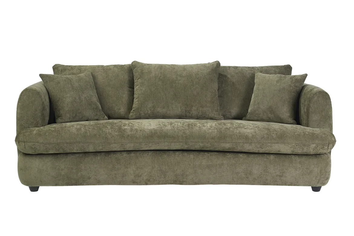 Canapé convertible déhoussable 3-4 places design haricot en tissu effet velours texturé vert kaki SACHA