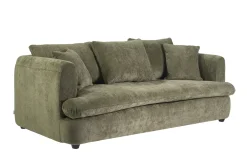 Canapé convertible déhoussable 3-4 places design haricot en tissu effet velours texturé vert kaki SACHA