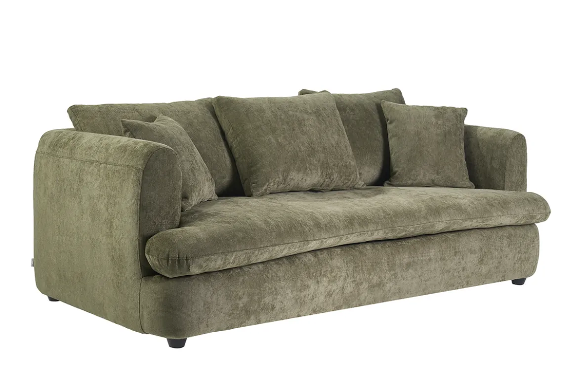 Canapé convertible déhoussable 3-4 places design haricot en tissu effet velours texturé vert kaki SACHA