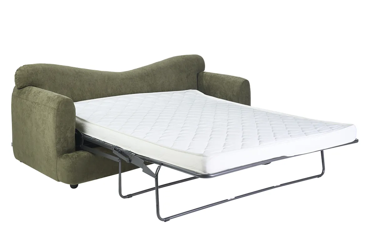 Canapé convertible déhoussable 3-4 places design haricot en tissu effet velours texturé vert kaki SACHA