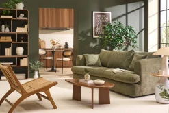 Canapé convertible déhoussable 3-4 places design haricot en tissu effet velours texturé vert kaki SACHA