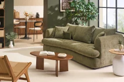 Canapé convertible déhoussable 3-4 places design haricot en tissu effet velours texturé vert kaki SACHA