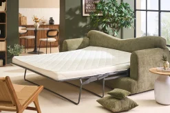 Canapé convertible déhoussable 3-4 places design haricot en tissu effet velours texturé vert kaki SACHA