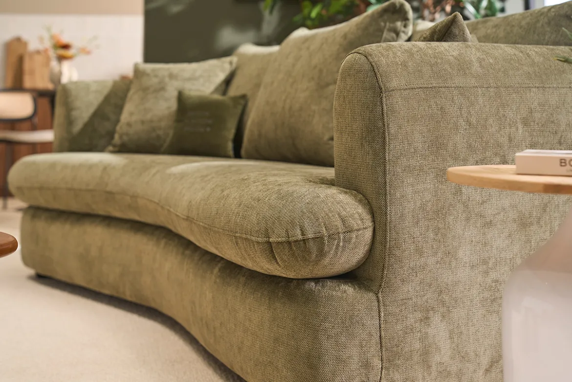 Canapé convertible déhoussable 3-4 places design haricot en tissu effet velours texturé vert kaki SACHA