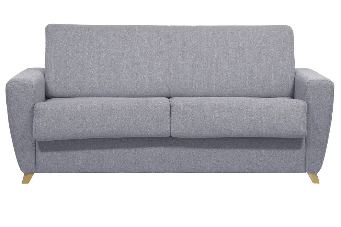 Canapé convertible en tissu gris clair et bois clair avec matelas 18 cm GRAHAM