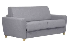 Canapé convertible en tissu gris clair et bois clair avec matelas 18 cm GRAHAM