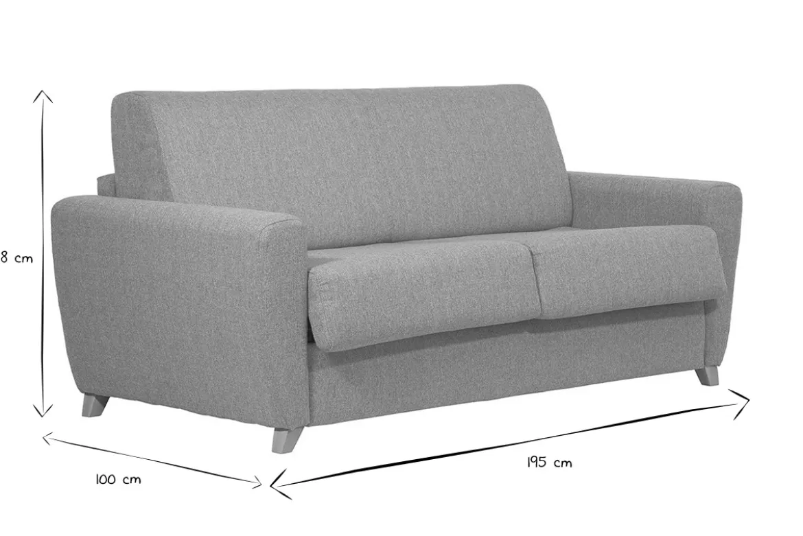 Canapé convertible en tissu gris clair et bois clair avec matelas 18 cm GRAHAM