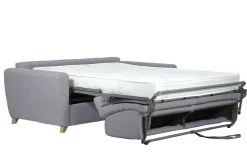 Canapé convertible en tissu gris clair et bois clair avec matelas 18 cm GRAHAM