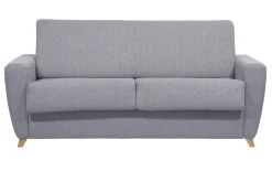 Canapé convertible en tissu gris clair et bois clair avec matelas 18 cm GRAHAM