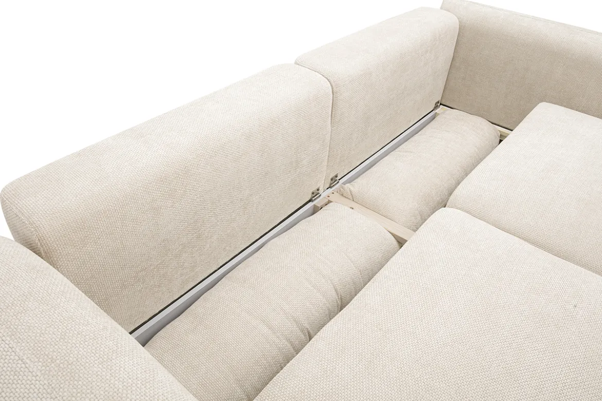 Canapé convertible 4 places avec coffre en tissu velours chenille beige SWELL