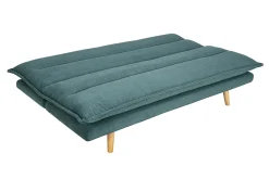 Canapé convertible 3 places en tissu chenille bleu canard et bois clair BINGO