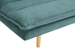 Canapé convertible 3 places en tissu chenille bleu canard et bois clair BINGO