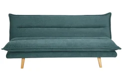 Canapé convertible 3 places en tissu chenille bleu canard et bois clair BINGO