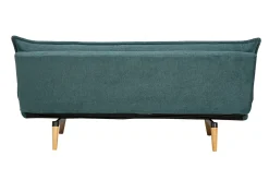 Canapé convertible 3 places en tissu chenille bleu canard et bois clair BINGO
