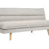 Canapé convertible 3 places en tissu chenille beige et bois clair BINGO