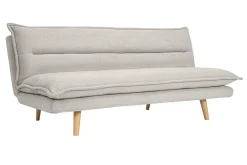 Canapé convertible 3 places en tissu chenille beige et bois clair BINGO