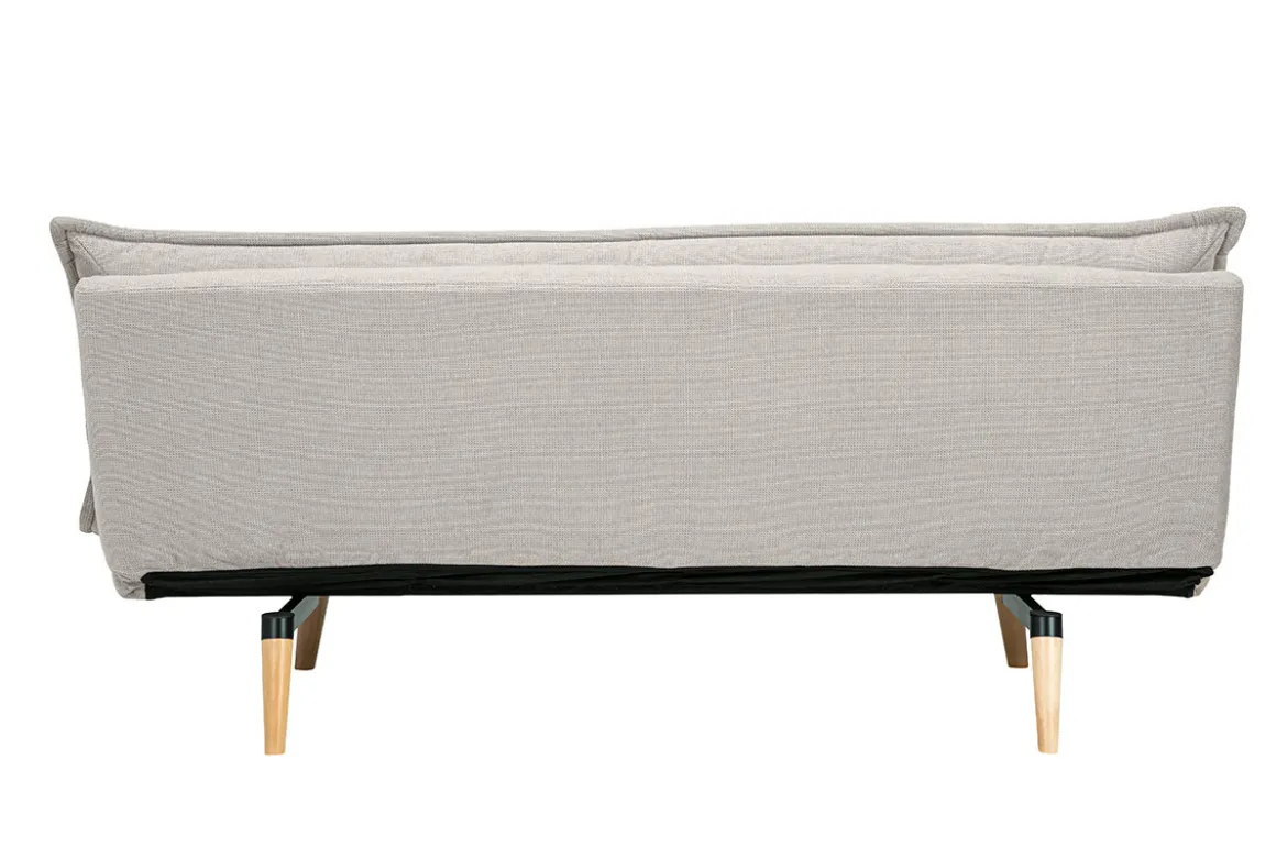 Canapé convertible 3 places en tissu chenille beige et bois clair BINGO