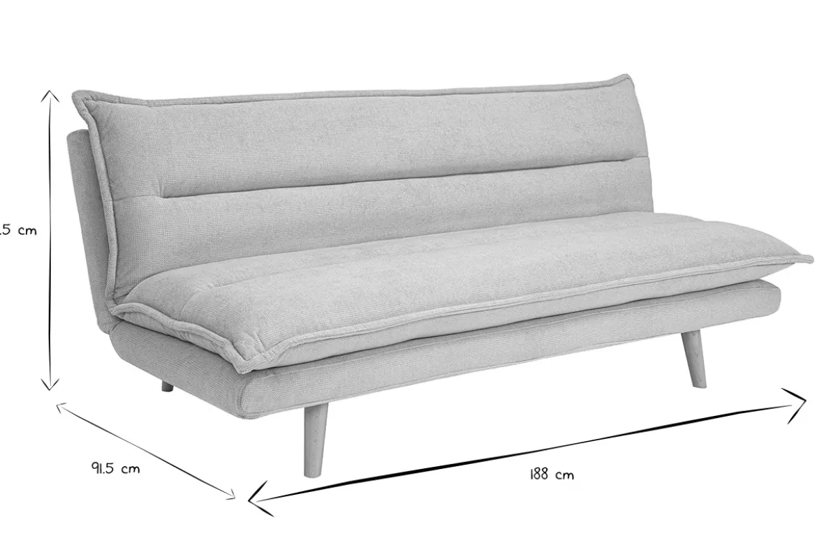 Canapé convertible 3 places en tissu chenille beige et bois clair BINGO