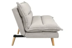 Canapé convertible 3 places en tissu chenille beige et bois clair BINGO