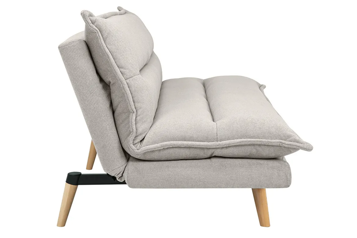 Canapé convertible 3 places en tissu chenille beige et bois clair BINGO
