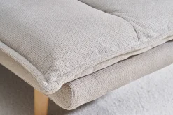 Canapé convertible 3 places en tissu chenille beige et bois clair BINGO