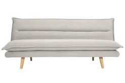 Canapé convertible 3 places en tissu chenille beige et bois clair BINGO