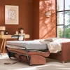 Canapé convertible 3 places en tissu effet velours terre brûlée et bois clair avec matelas 18 cm SKANDY