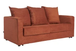 Canapé convertible 3 places en tissu velours côtelé terracotta avec matelas 13 cm BACIO