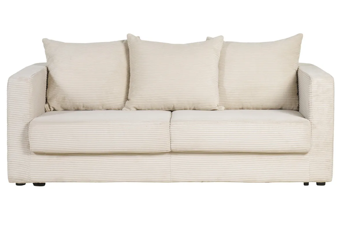 Canapé convertible 3 places en tissu velours côtelé beige avec matelas 13 cm BACIO